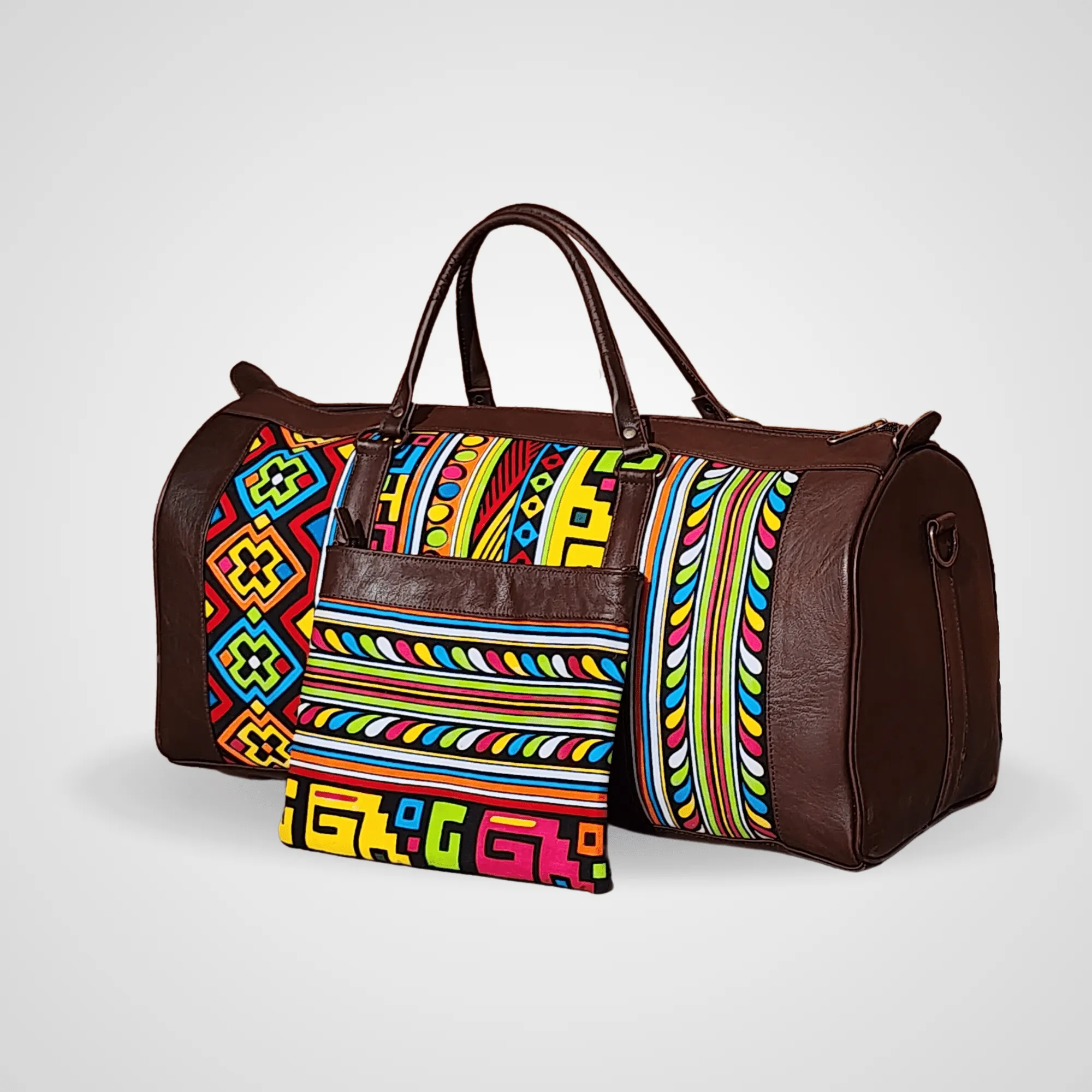 "Rainbow" Leather Duffle Bag With Matched Clutch