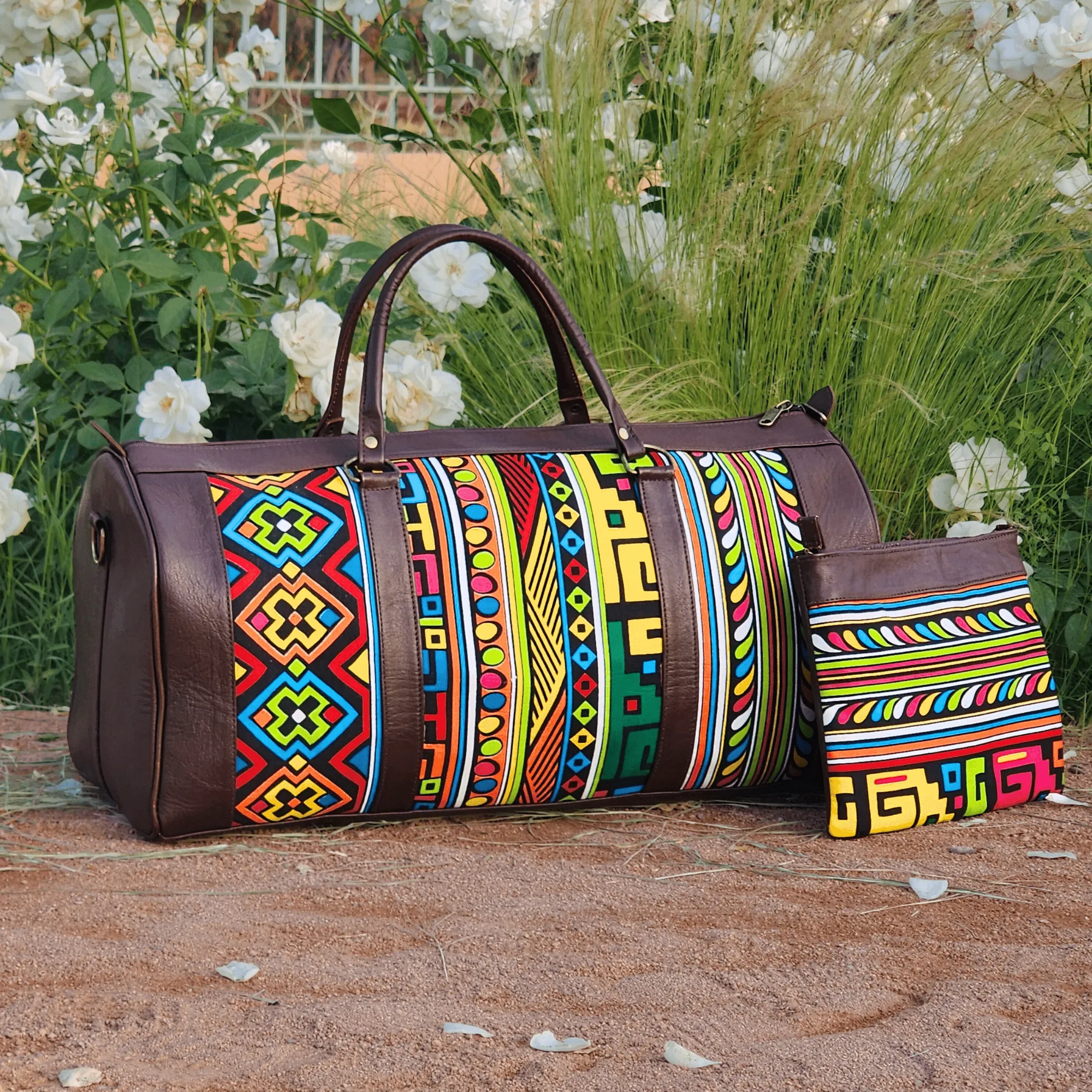 "Rainbow" Leather Duffle Bag With Matched Clutch