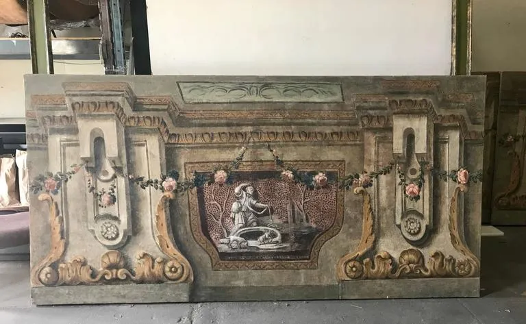 Rare Set of Four Italian 18th Century Panels, Gouache on Canvas