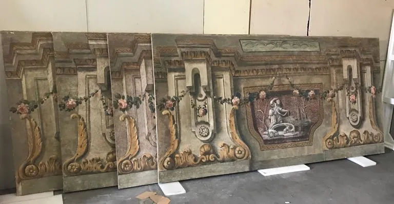 Rare Set of Four Italian 18th Century Panels, Gouache on Canvas