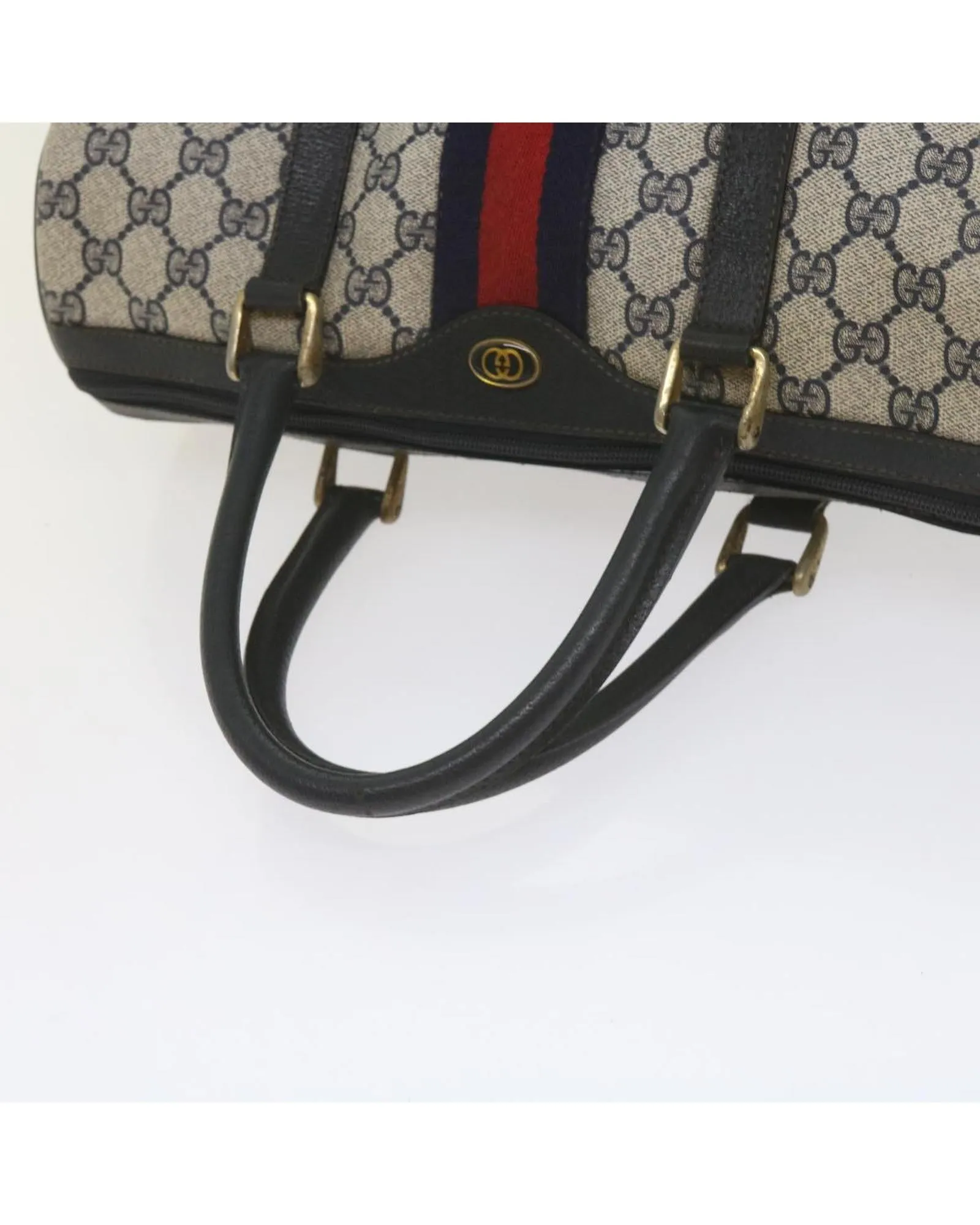 Red and Navy GG Supreme Boston Bag with PVC Leather and GG Canvas Material