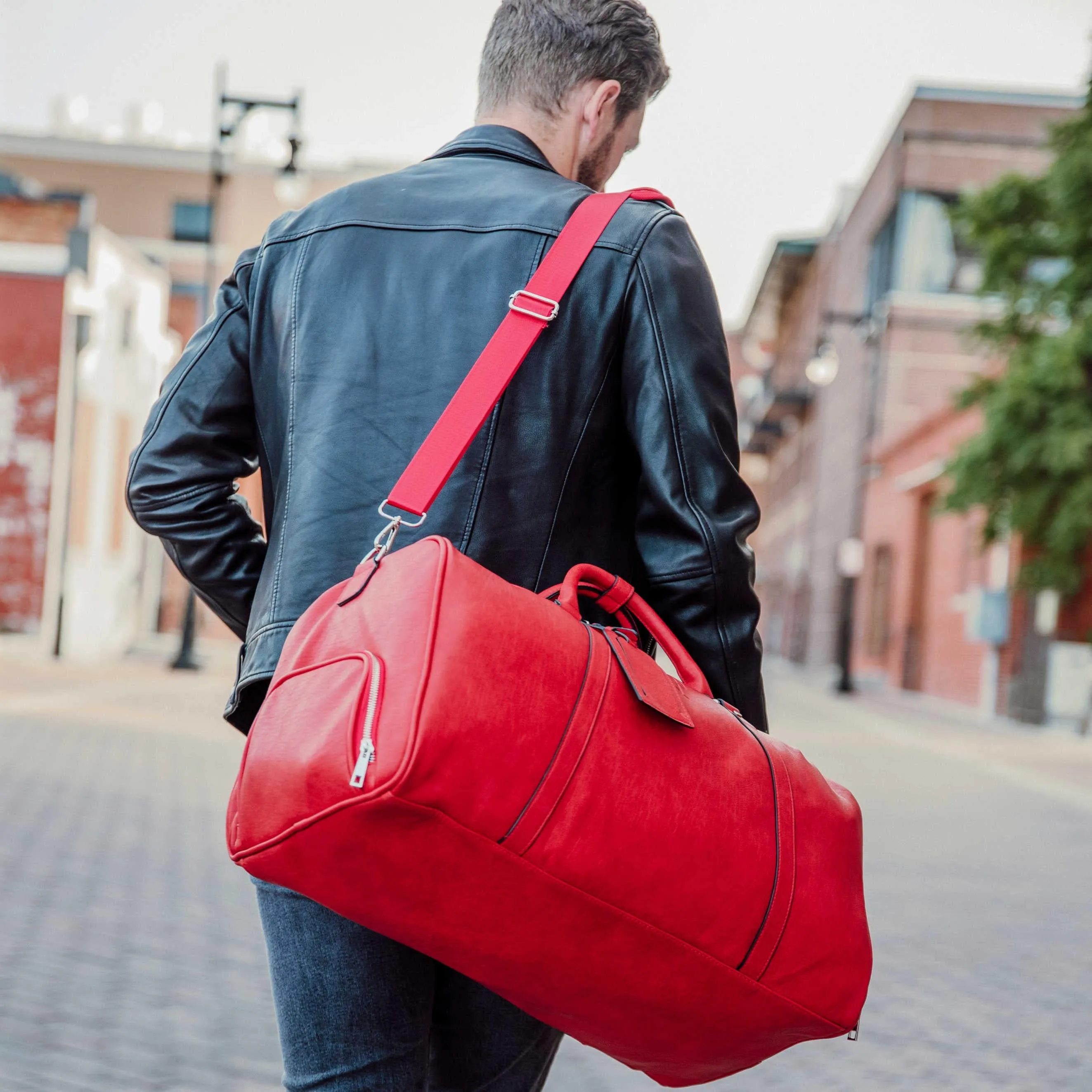 Red Tumbled Leather 2 Bag Set (Commuter and Duffle)