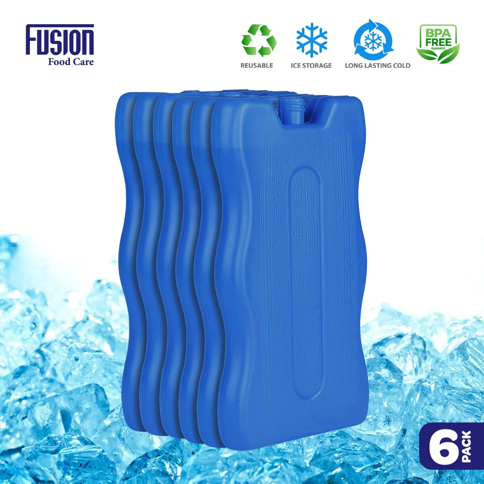 Reusable Freezer Cooler Ice Blocks - 6 Pack 16x9x2 cm