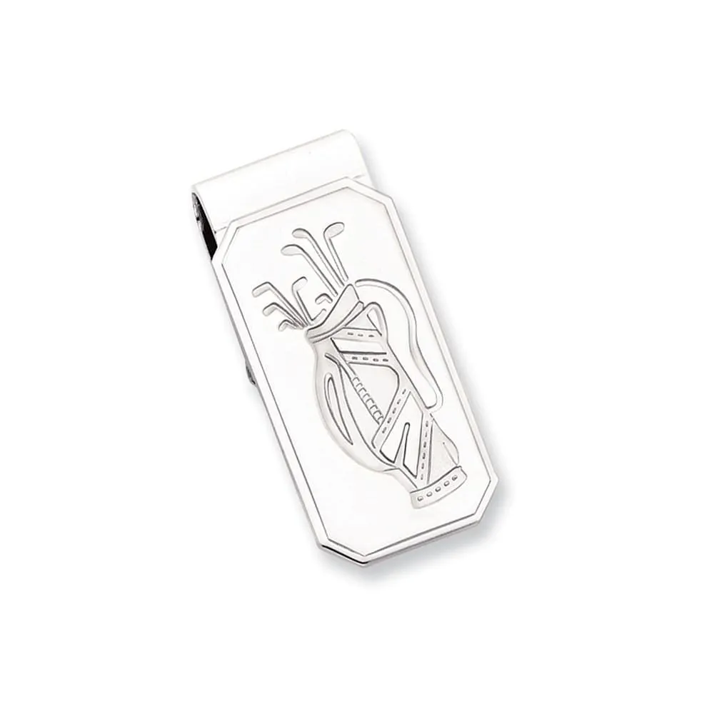 Rhodium Plated Golf Bag Hinged Money Clip