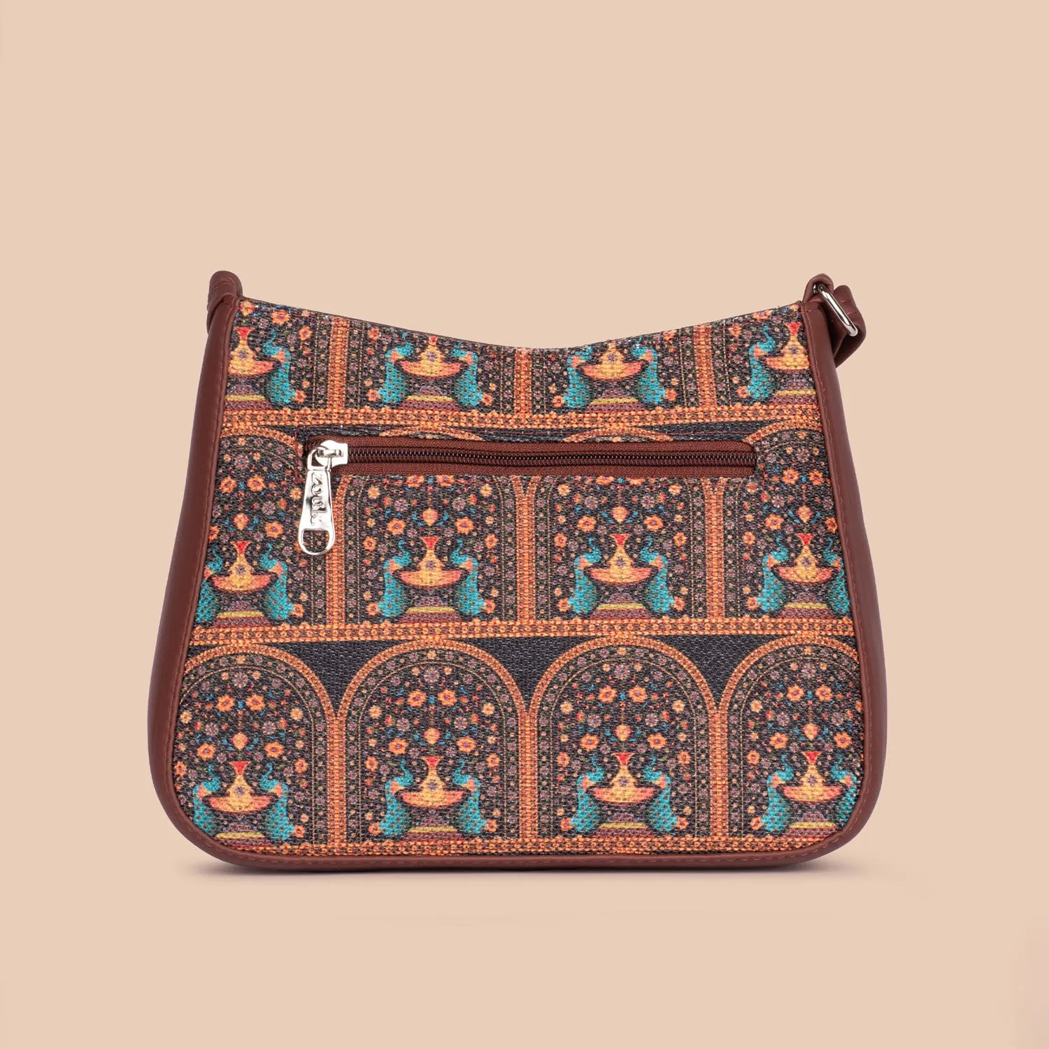 Royal Indian Peacock Motif Boat Sling Bag