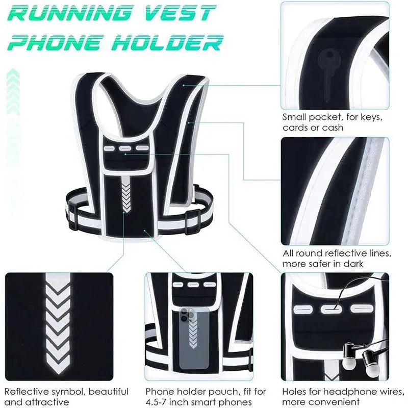 Running Backpack Reflective Vest Package Multifunctional Sports Phone Chest Pack Lightweight for Outdoor Sports Cycling Climbing