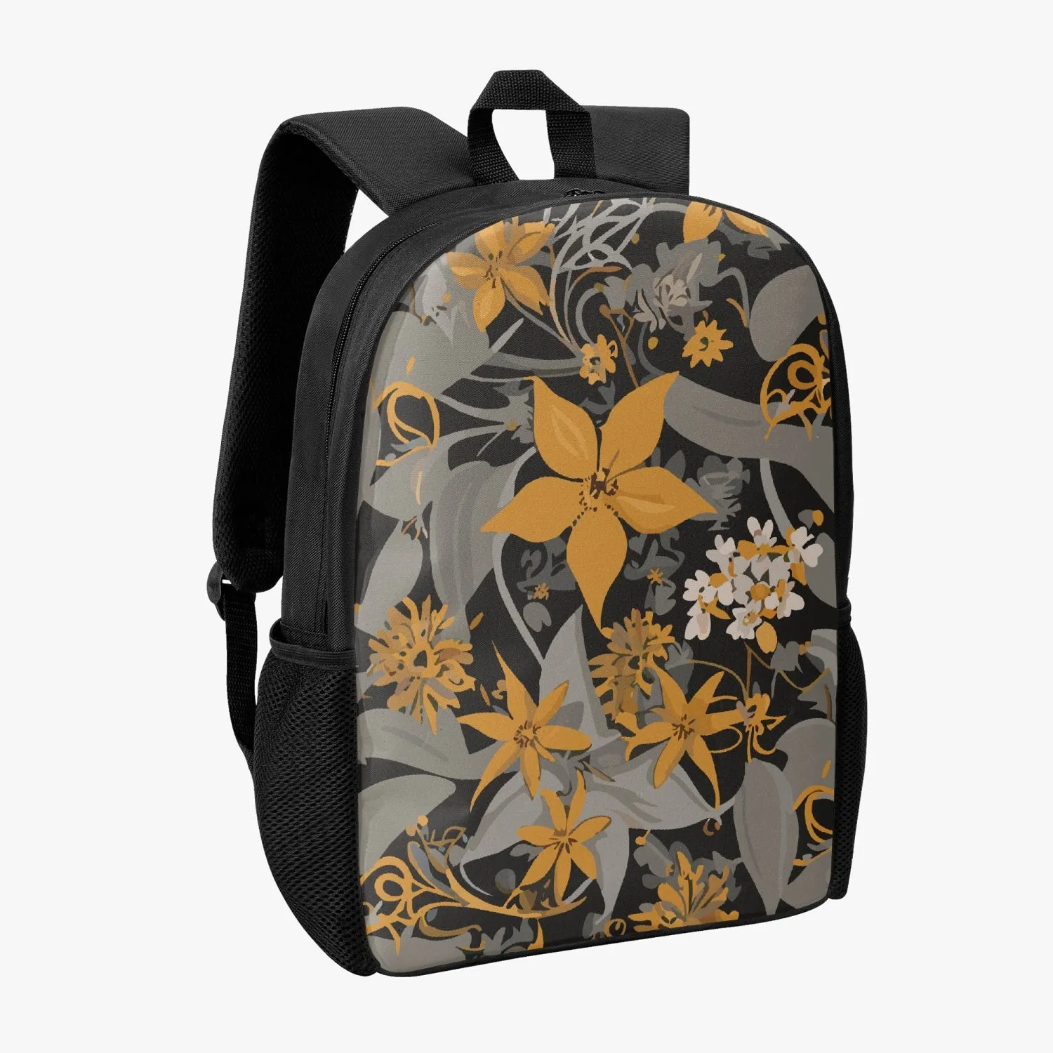 Sac à dos d'école pour enfant "Fleurs grises et or"