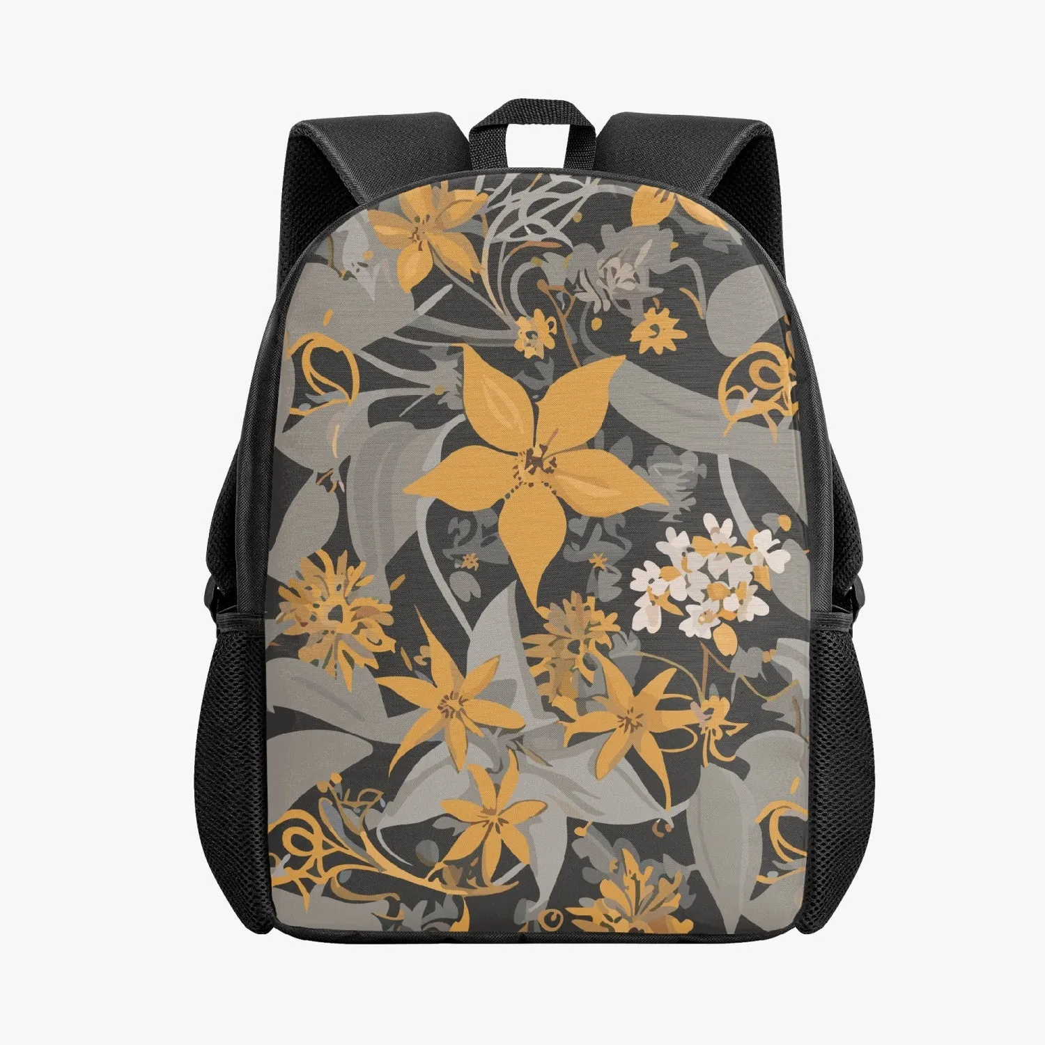 Sac à dos d'école pour enfant "Fleurs grises et or"