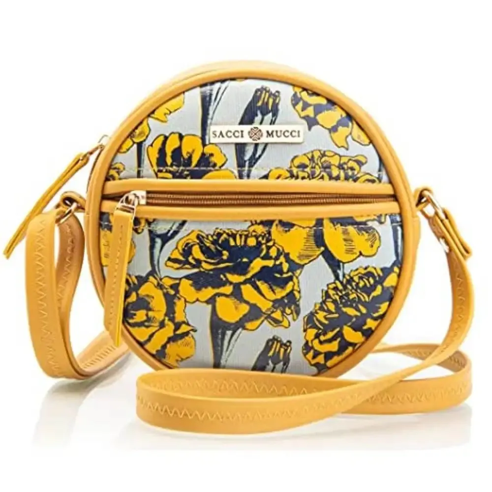 Sacci Mucci Round Sling Crossbody Bag for girls and women (Mustard-Marigold)