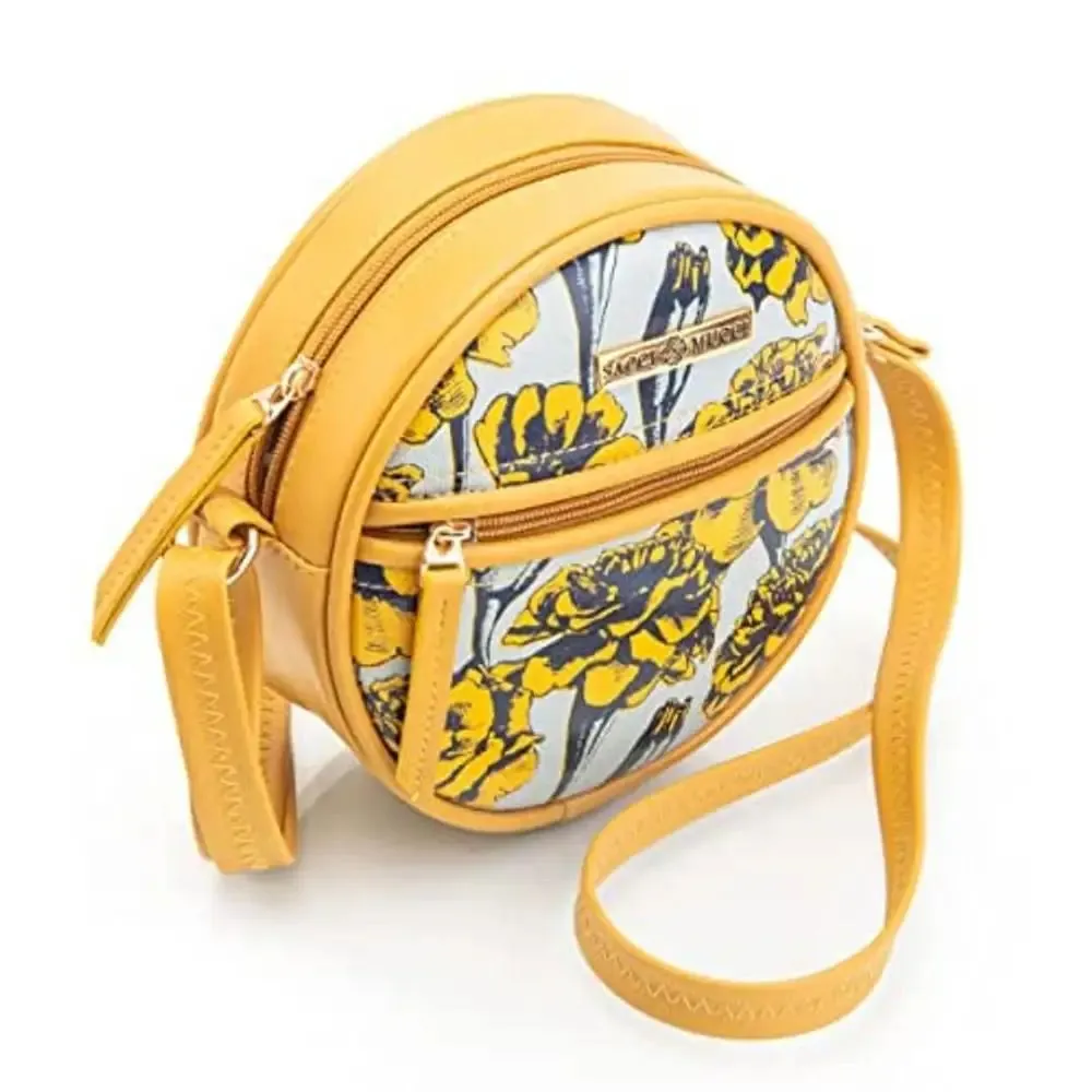 Sacci Mucci Round Sling Crossbody Bag for girls and women (Mustard-Marigold)