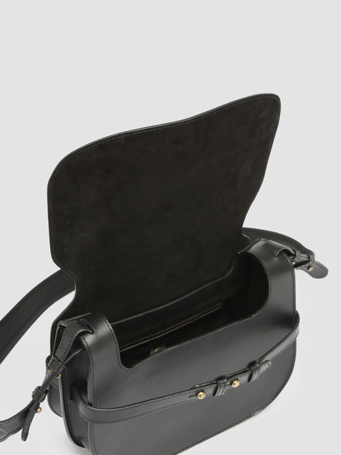 SADDLE 011 - Black Leather Crossbody Bag