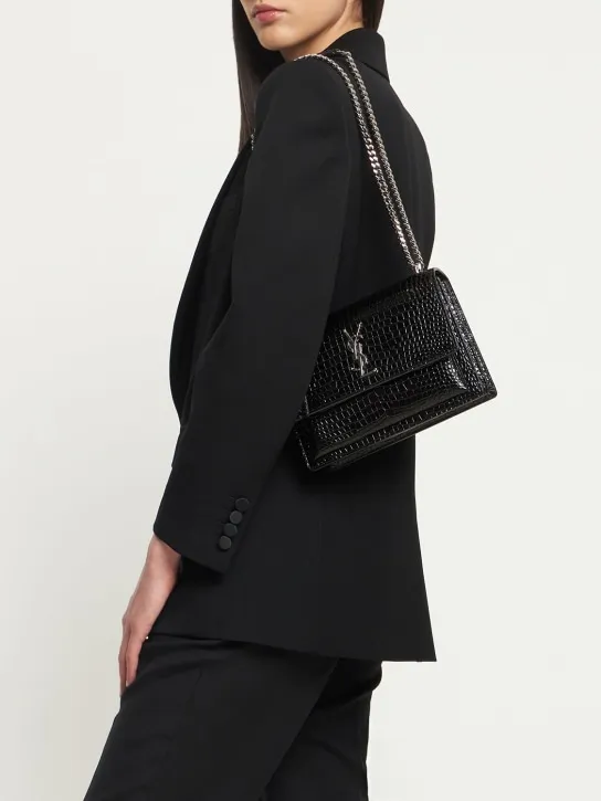 Saint Laurent   Medium Sunset croc embossed leather bag 