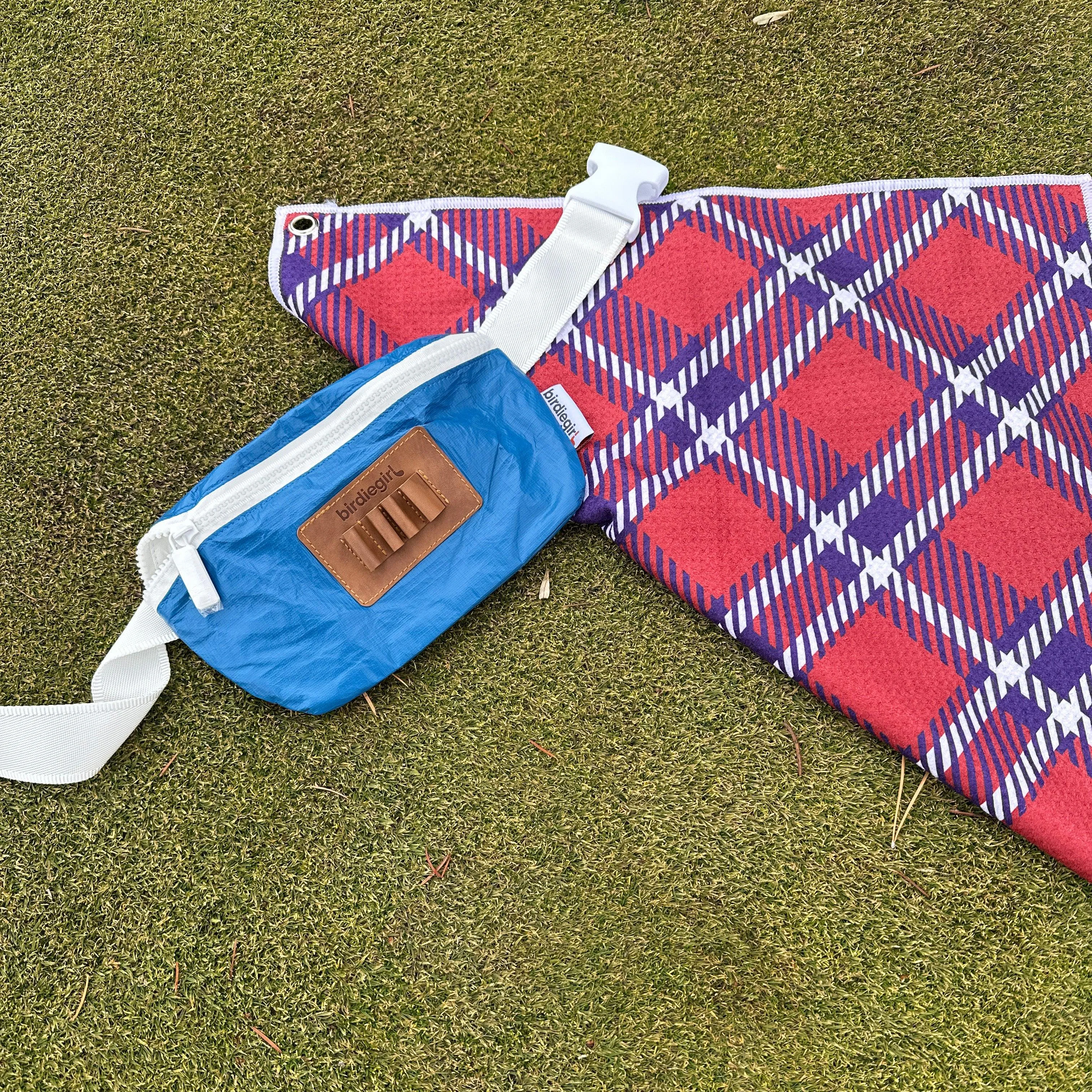 Set of 2: Ryder Plaid Magnetic Golf Towel and Golf Belt Bag