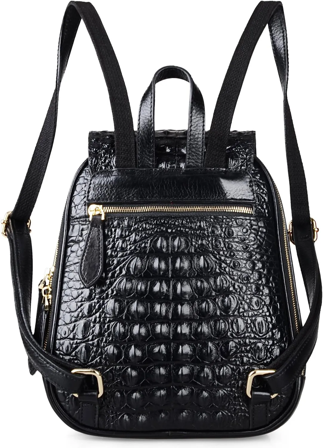 Small Black Crocodile Leather Casual Women's Backpack