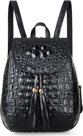 Small Black Crocodile Leather Casual Women's Backpack