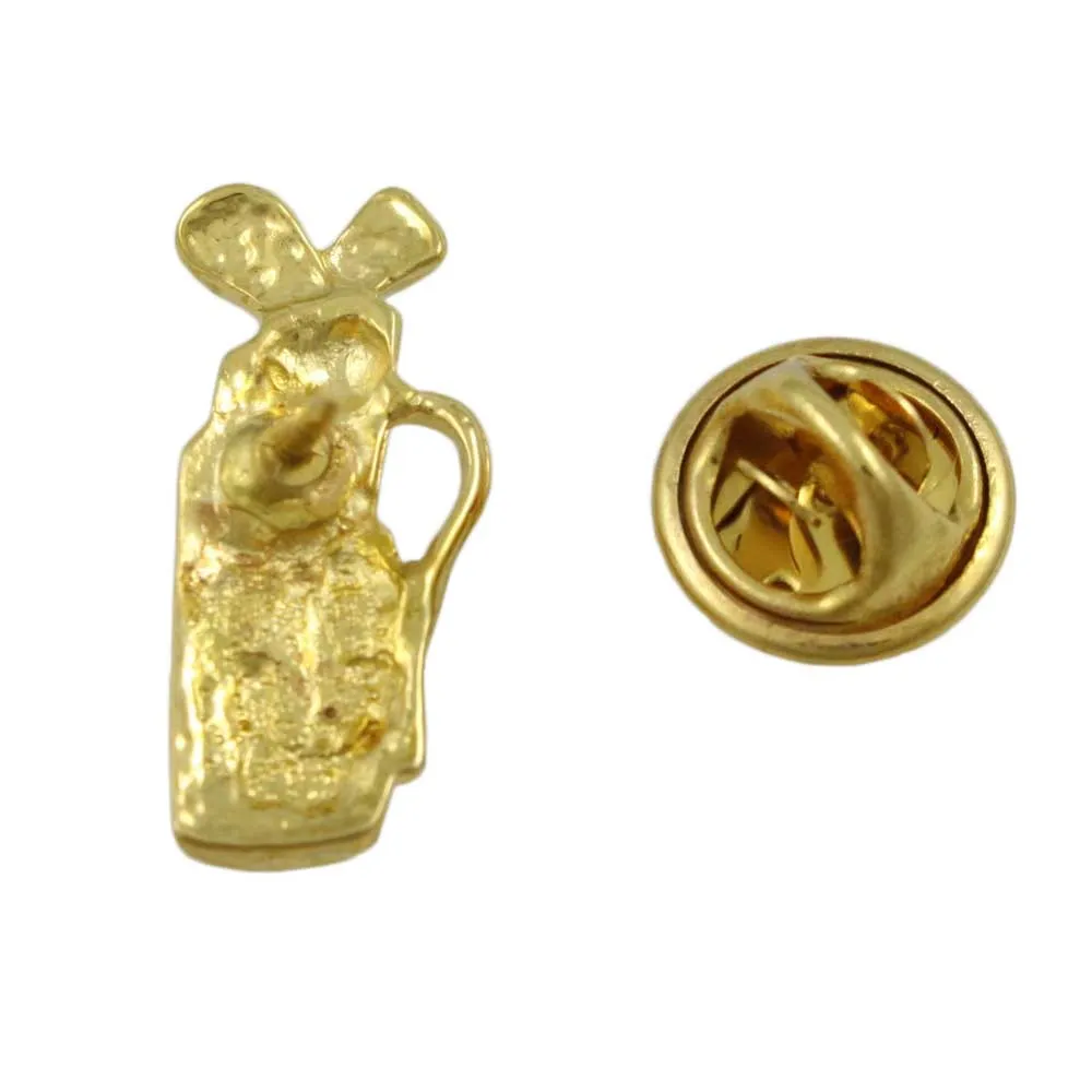 Small Gold Golf Bag and Clubs with Crystals Lapel Pin - SP325B