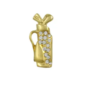 Small Gold Golf Bag and Clubs with Crystals Lapel Pin - SP325B