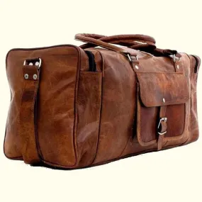 Square Overnight Leather Duffel Bag