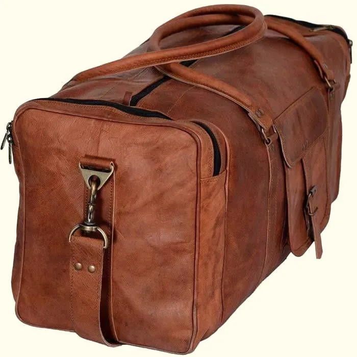 Square Overnight Leather Duffel Bag