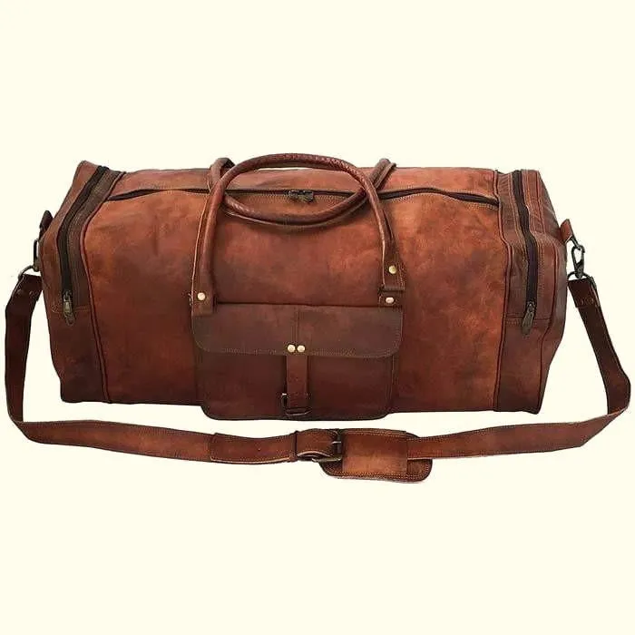 Square Overnight Leather Duffel Bag