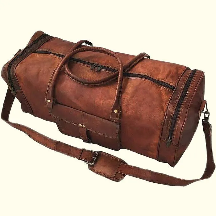 Square Overnight Leather Duffel Bag