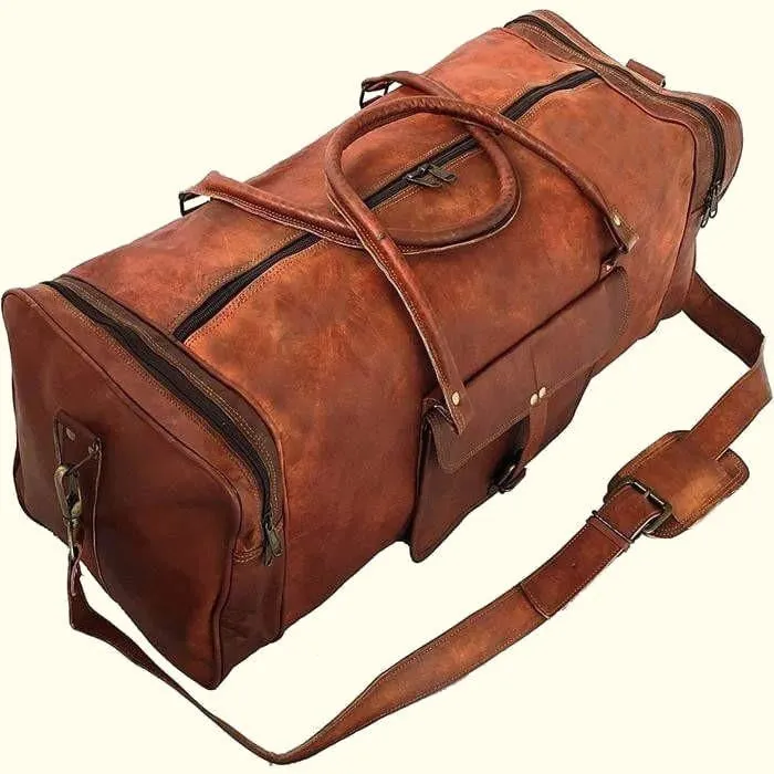 Square Overnight Leather Duffel Bag