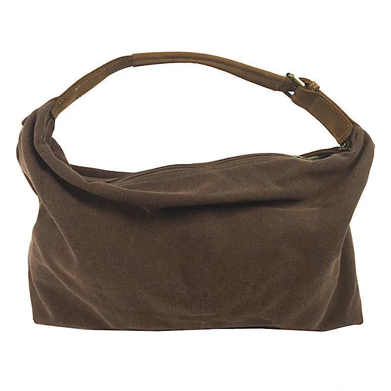 Stone Washed Brown Canvas & Hand Weave Hobo Bag