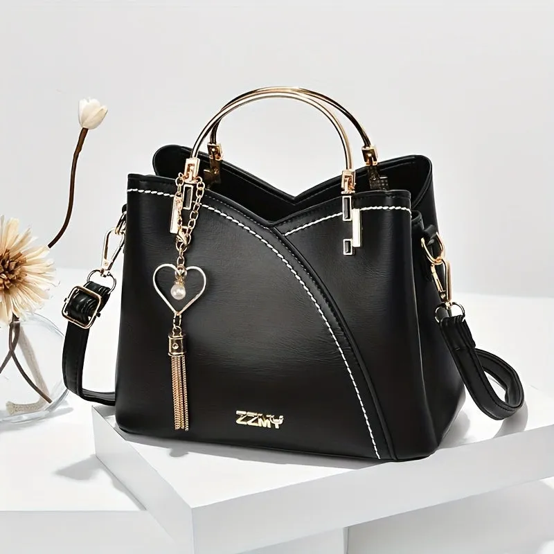 Stylish Tassel Crossbody Bag Color Contrast Top Ring Satchel