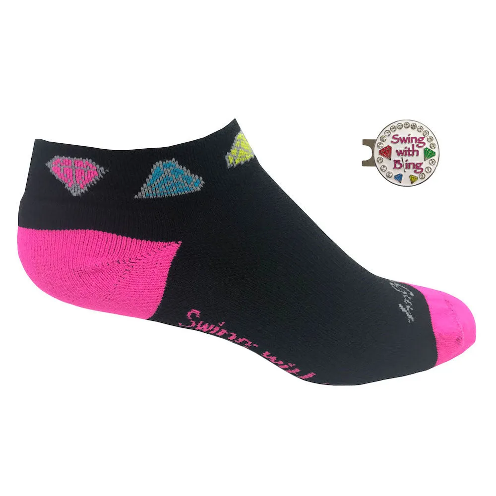 Swing With Bling Women's Golf Sock With Ball Marker