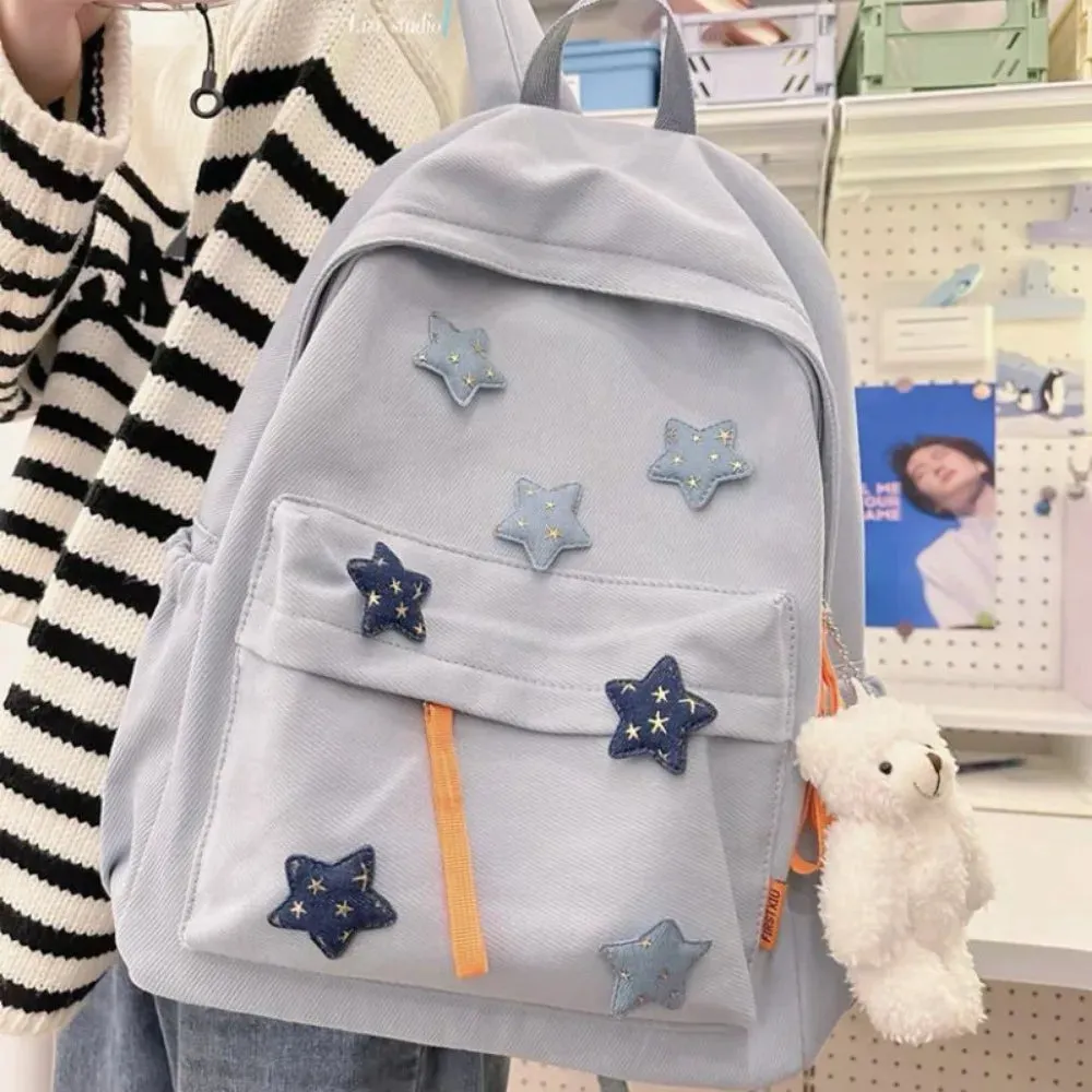 TAVIMART  -  Japanese Cute Girl Star Patchwork Aesthetic Backpack Y2k All Match Canvas School Backpack for College Students Girl Mochilas