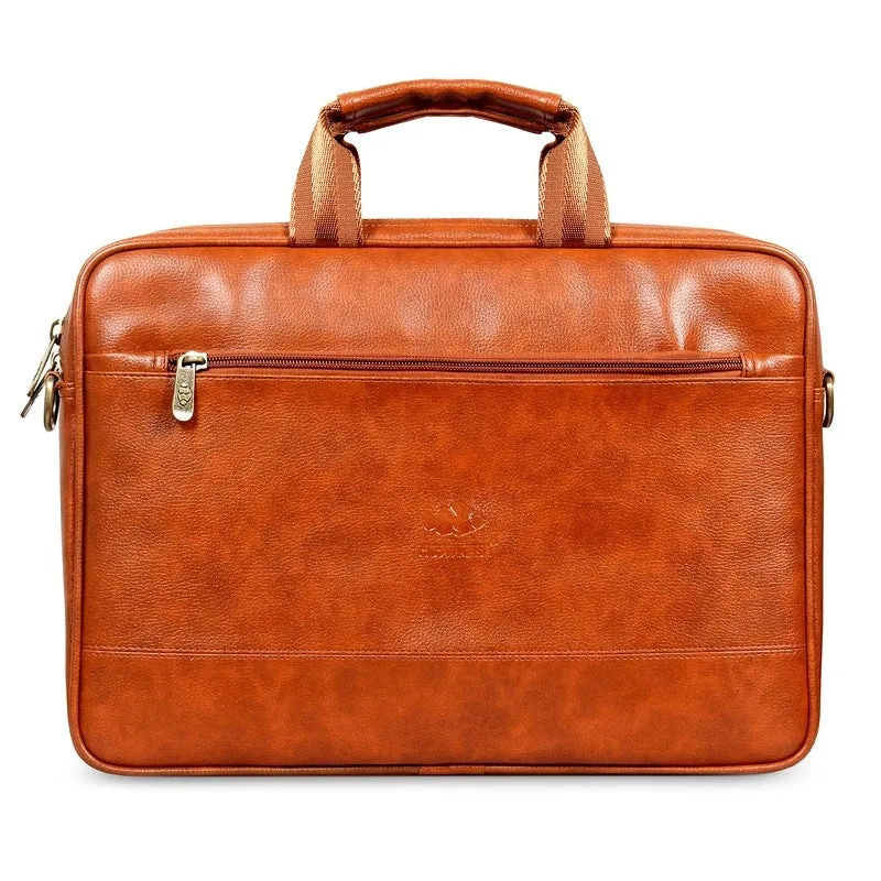 THE CLOWNFISH Biz Faux Leather 14 inch Laptop Messenger Bag Briefcase (Tan)