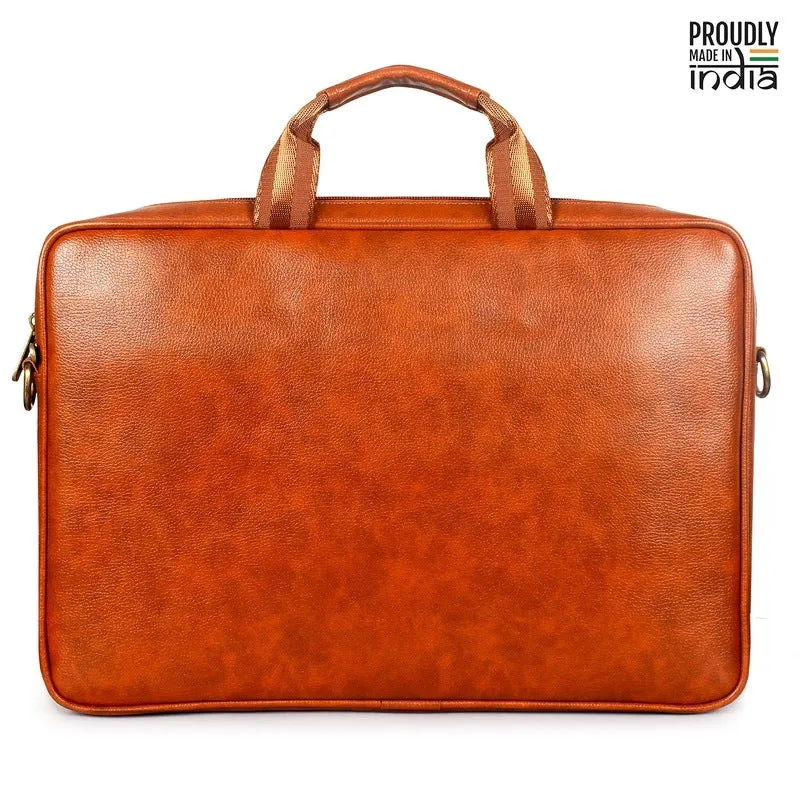 THE CLOWNFISH Biz Faux Leather 14 inch Laptop Messenger Bag Briefcase (Tan)