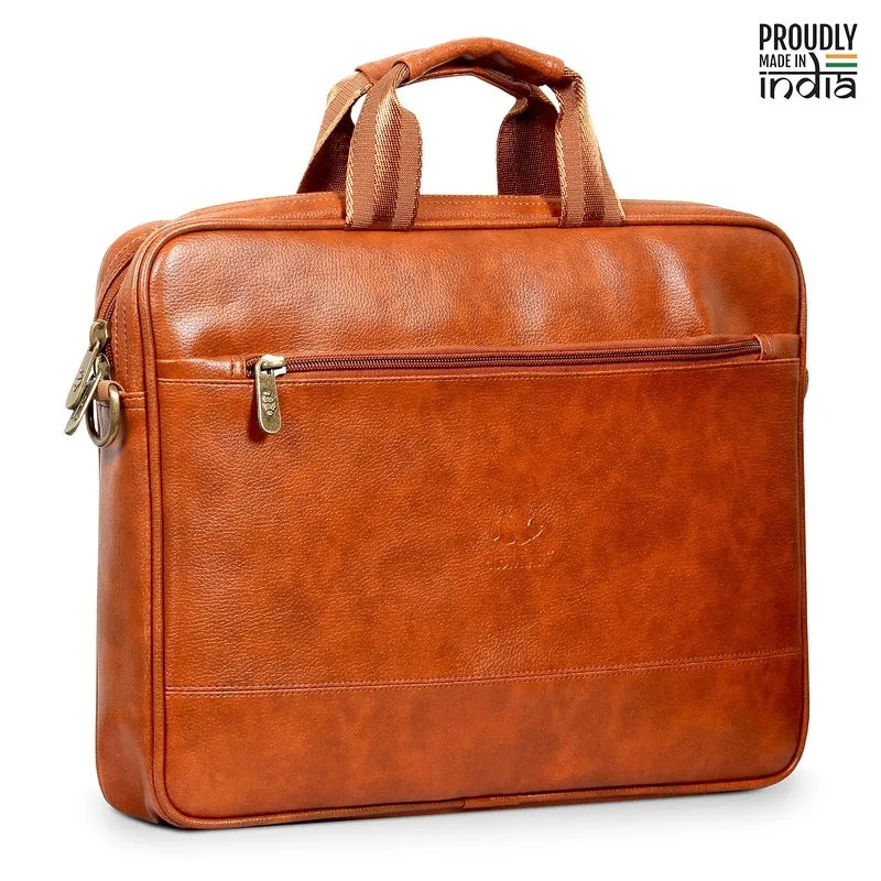 THE CLOWNFISH Biz Faux Leather 14 inch Laptop Messenger Bag Briefcase (Tan)