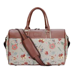 The Clownfish Brooklyn 32 litres Tapestry with Faux Leather Unisex Travel Duffle Bag Weekender Bag (Skyblue-Floral)