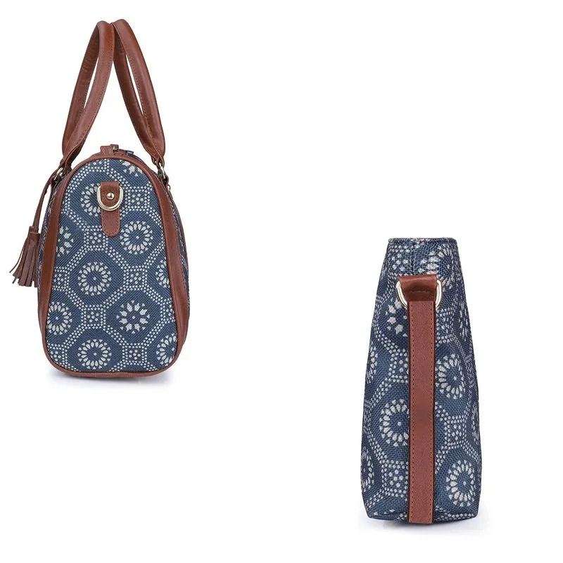 The Clownfish Combo of Lorna Printed Handicraft Fabric Handbag and Aahna Polyester Crossbody Sling bag for Women (Lead Grey)