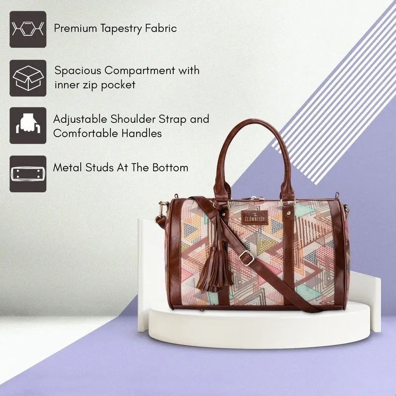 THE CLOWNFISH Lorna Printed Handicraft Fabric & Faux Leather Handbag Sling Bag for Women Office Bag Ladies Shoulder Bag Tote For Women College Girls (Multicolour-Triangle)