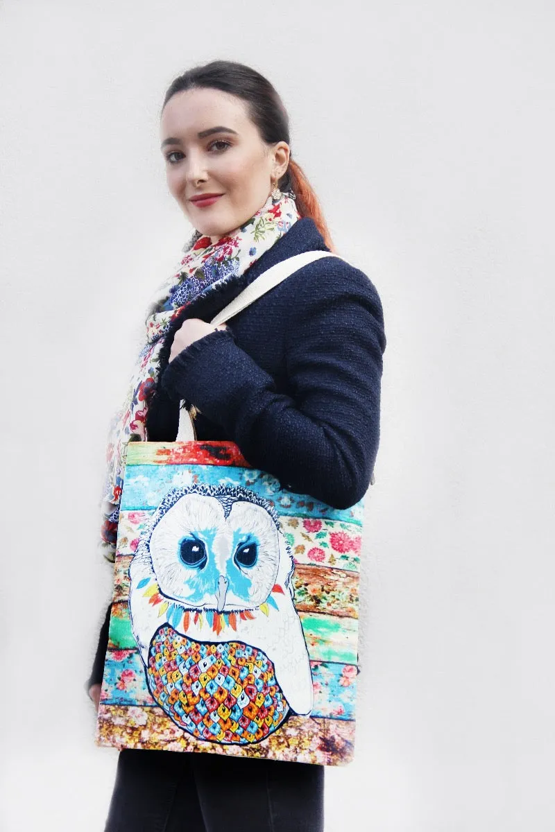 Tote Bag - Large Owl - Blue