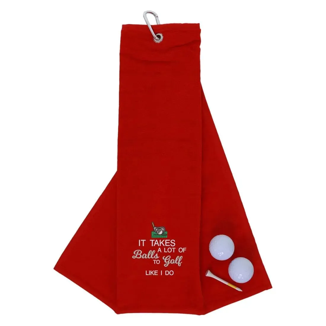 Tri-Fold Golf Towel Embroidered With Takes A Lot Of Balls Logo