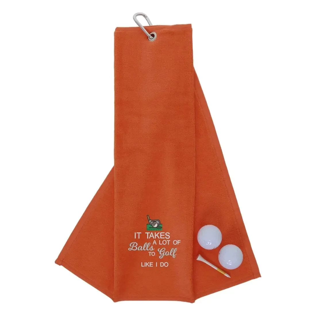 Tri-Fold Golf Towel Embroidered With Takes A Lot Of Balls Logo