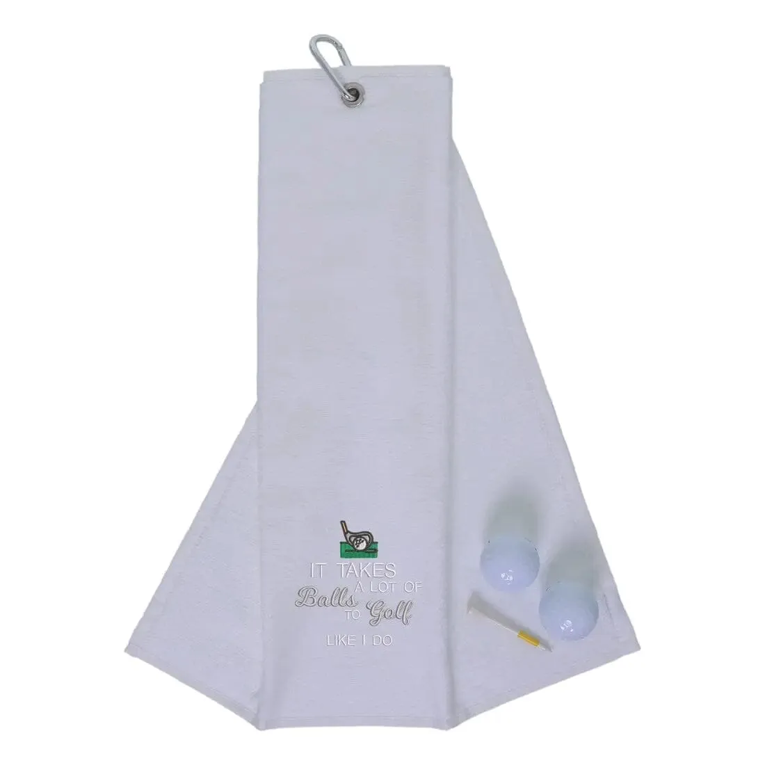 Tri-Fold Golf Towel Embroidered With Takes A Lot Of Balls Logo