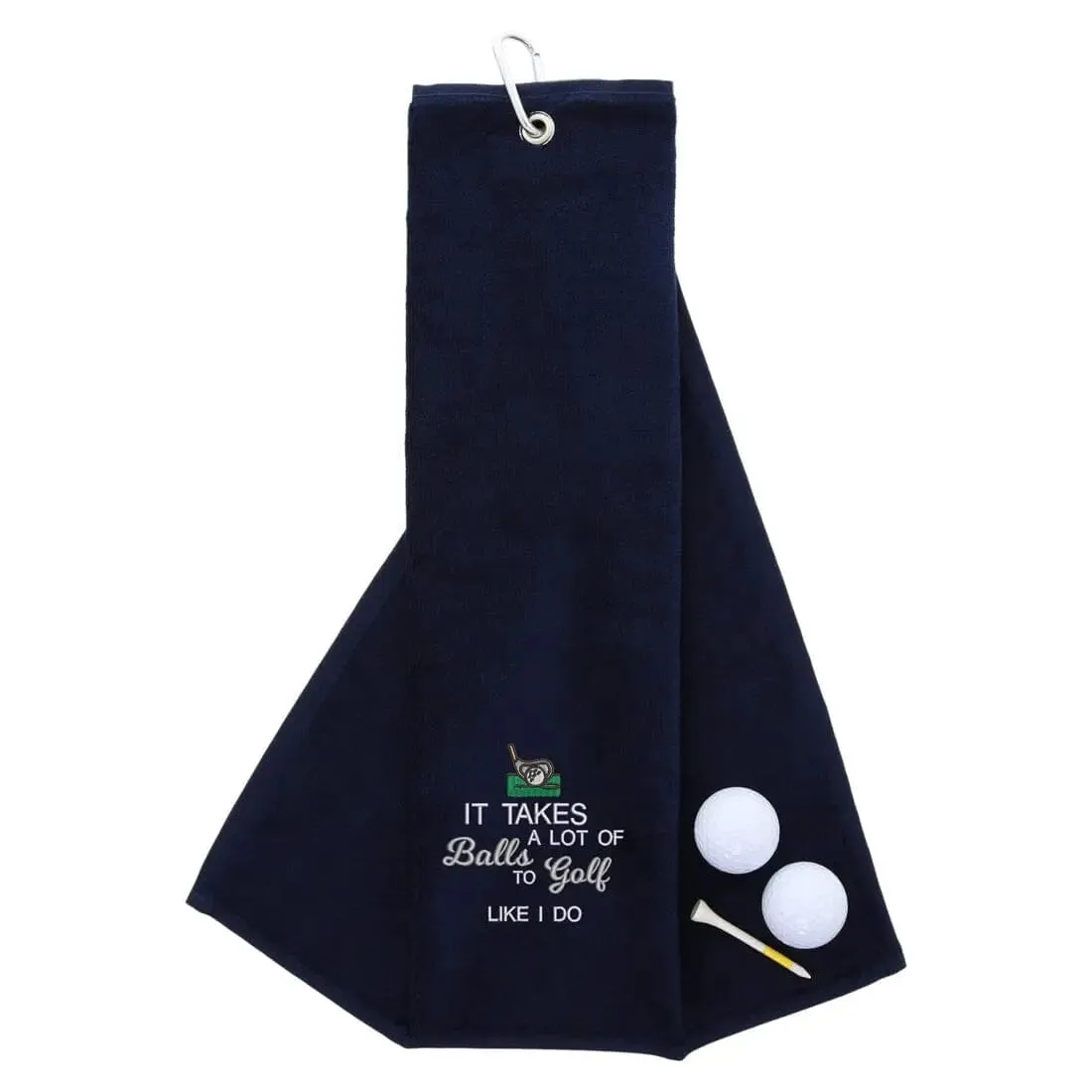 Tri-Fold Golf Towel Embroidered With Takes A Lot Of Balls Logo