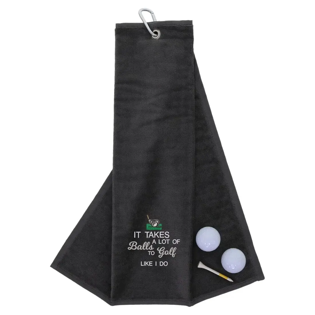 Tri-Fold Golf Towel Embroidered With Takes A Lot Of Balls Logo