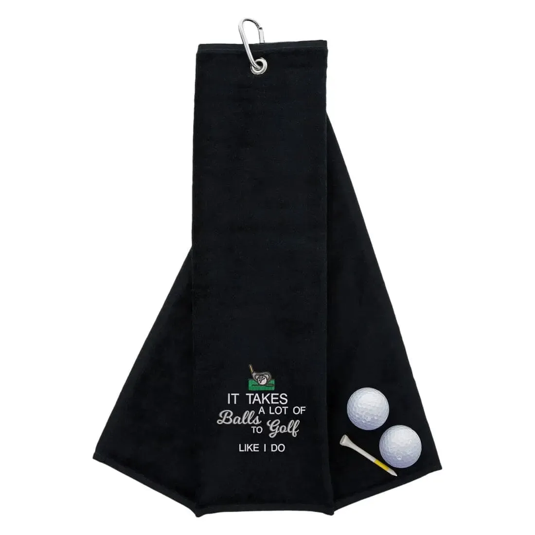 Tri-Fold Golf Towel Embroidered With Takes A Lot Of Balls Logo