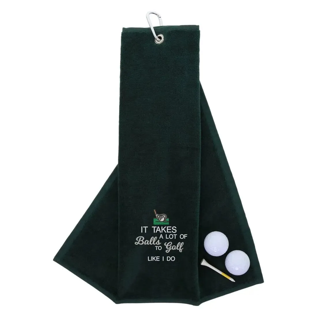 Tri-Fold Golf Towel Embroidered With Takes A Lot Of Balls Logo