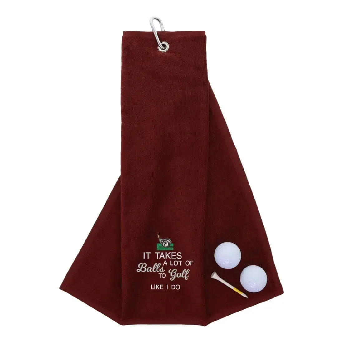 Tri-Fold Golf Towel Embroidered With Takes A Lot Of Balls Logo