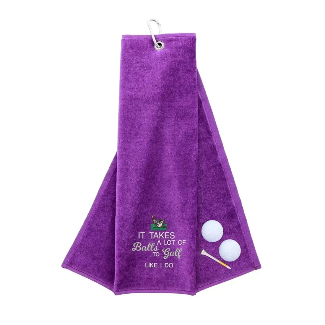 Tri-Fold Golf Towel Embroidered With Takes A Lot Of Balls Logo