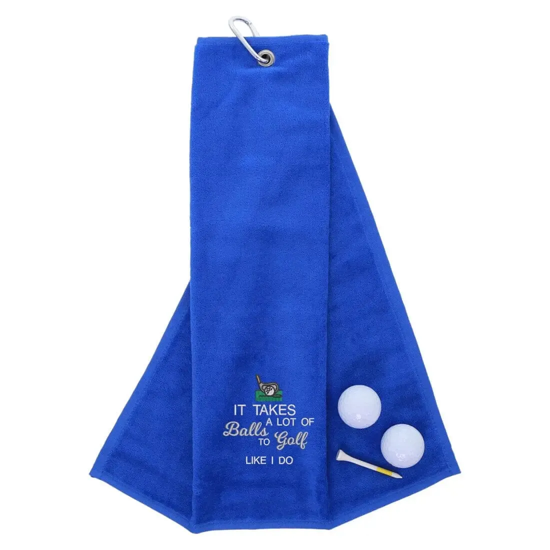 Tri-Fold Golf Towel Embroidered With Takes A Lot Of Balls Logo