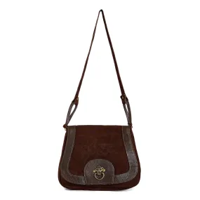 Vintage 1970s Suede Shoulder Bag Featuring Lion Door Knocker