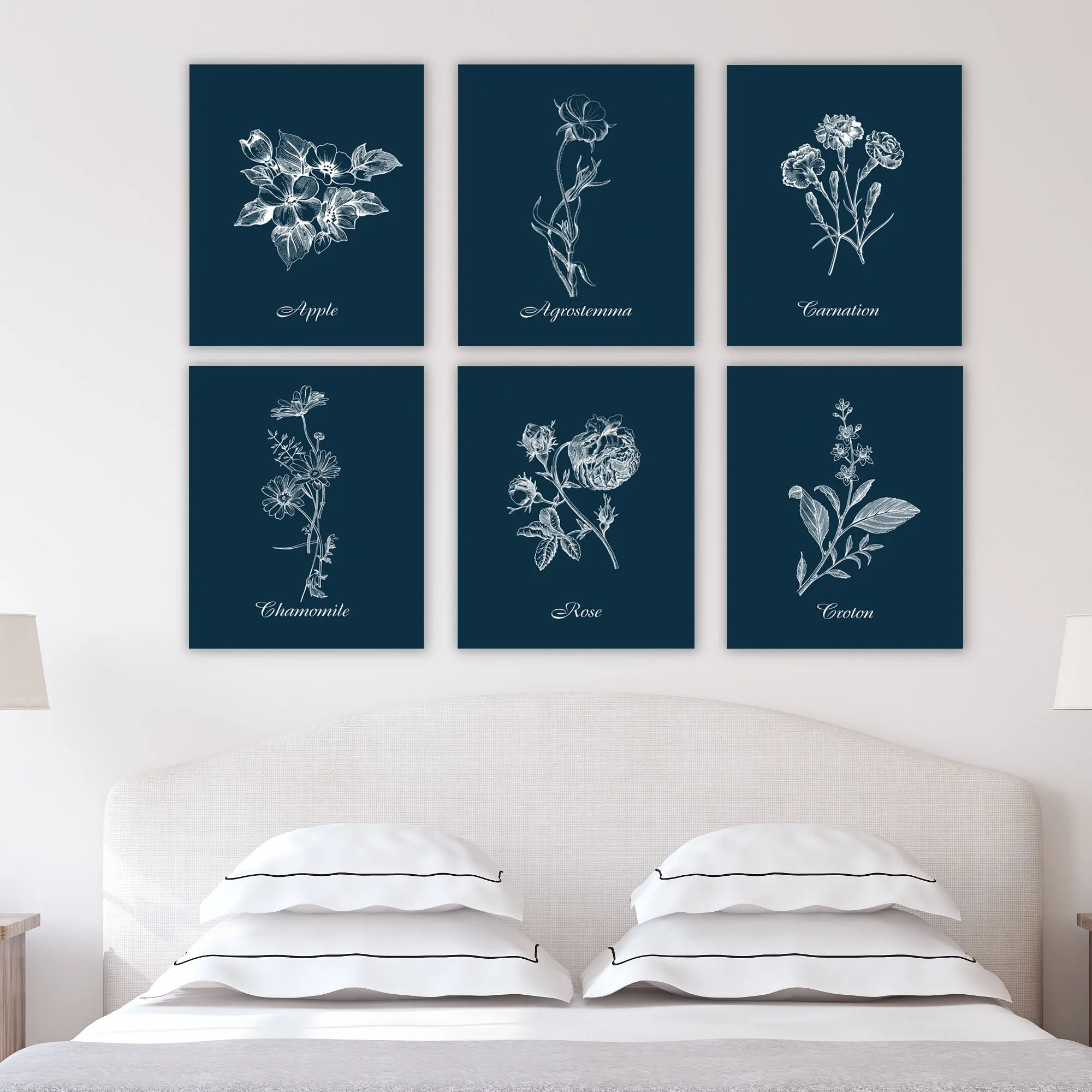 Vintage Floral Canvas Prints on Navy