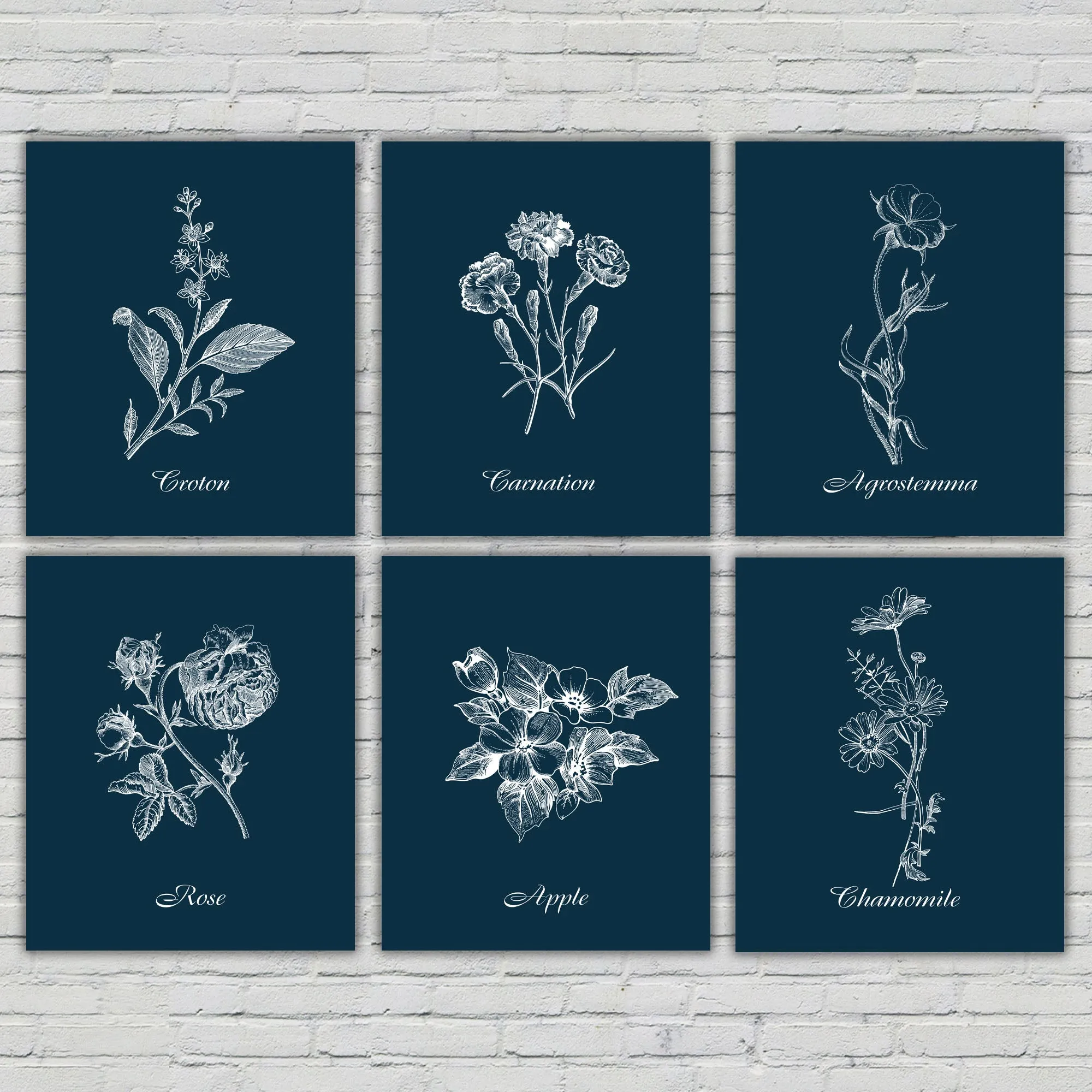 Vintage Floral Canvas Prints on Navy